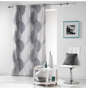 Rideau à oeillets 100% coton - 140 x 280 cm - imprimé solo - gris