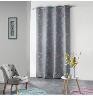 Rideau à oeillets - 140 x 280 cm - polyester - poésie - gris