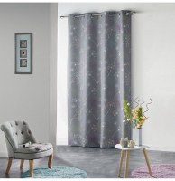 Rideau à oeillets - 140 x 280 cm - polyester - poésie - gris