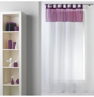Voilage à passants - 140 x 240 cm - bicolore - blanc/aubergine