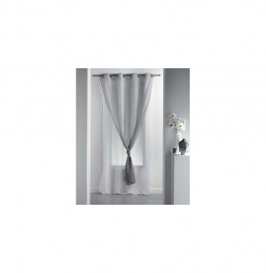 Voilage à oeillets double - 140 x 260 cm - duni - gris/blanc