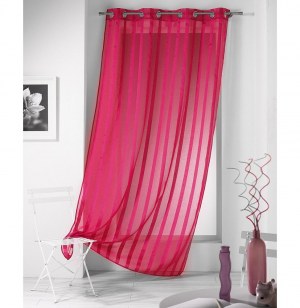 Voilage à oeillets rayé - 140 x 240 cm - malta - fuchsia