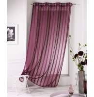 Voilage à oeillets rayé - 140 x 240 cm - malta - prune