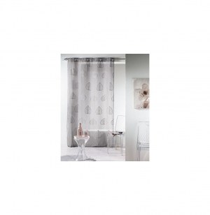 Voilage à oeillets brodé - 140 x 240 cm - palmy - gris