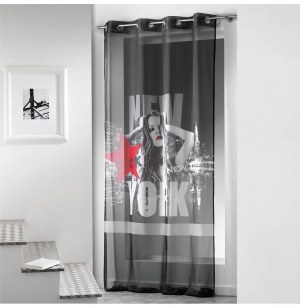 Voilage à oeillets - 140 x 260 cm - diva - noir et rouge