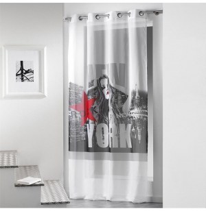 Voilage à oeillets - 140 x 260 cm - diva - blanc et rouge