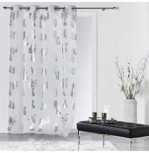 Voilage à oellets - 140 x240 cm - plumes - argent