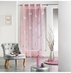 Voilage à oeillets - 140 x 240 cm - plume - rose dragée