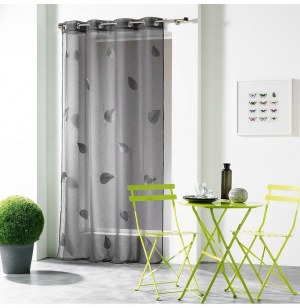 Voilage à oeillets - 140 x 240 cm - brodé - anthracite