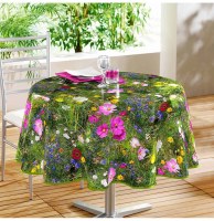 Nappe ronde - d 160 cm - pvc - champ fleuri