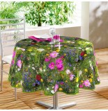 Nappe ronde - d 160 cm - pvc - champ fleuri
