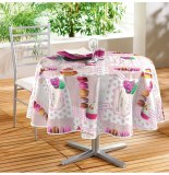 Nappe ronde - d 160 cm - pvc - mignardises - rose