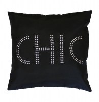 Housse de coussin - 40 x 40 cm - sequin - strass noir