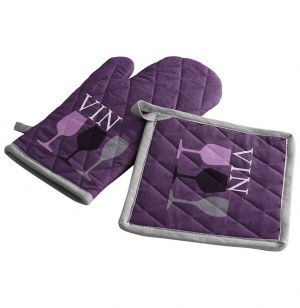 Gant de cuisine et manique - 100% coton - cave à vin - violet