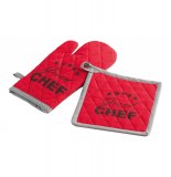 Gant de cuisine et manique - 100% coton - chef étoilé - rouge