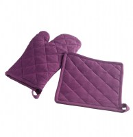 Gant de cuisine et manique - 100% coton - macarons - prune