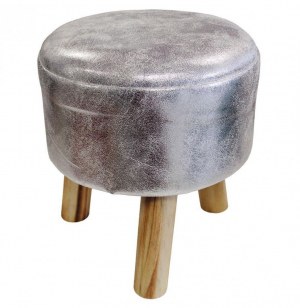 Tabouret - d 32 cm x h 36 cm - suede - lord - argent