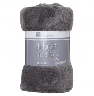 Plaid polaire microfibre - gris foncé - 125 x 150 cm - effet ultra do