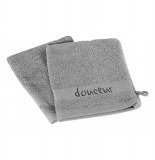 2 gants de toilette brodés douceur - 16 x 21 cm - eponge - gris