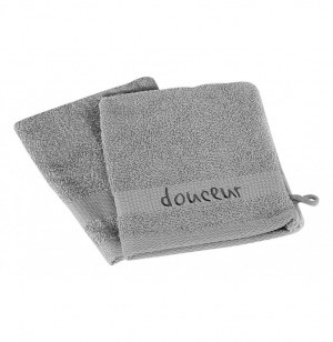 2 gants de toilette brodés douceur - 16 x 21 cm - eponge - gris