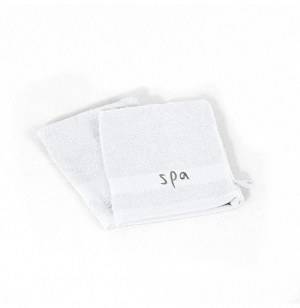 2 gants de toilette spa douceur - 16 x 21 cm - eponge - blanc