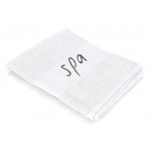 Drap de bain brodé spa - 90 x 150 cm - eponge - blanc