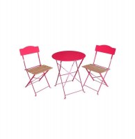 Salon de terrasse - helena - acier et bois - framboise