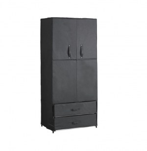 Penderie portes et tiroirs - 74 x 46 x 172 cm - gris foncé
