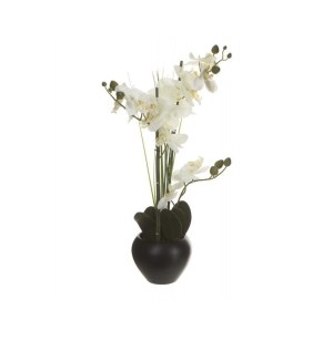 Orchidée et vase en céramique - 50 x 28 x 53 cm - noir
