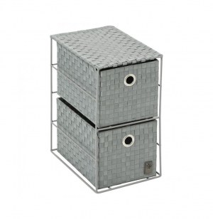 Meuble 2 tiroirs - 18 x 25 x 33 cm - polypropylène et acier - gris