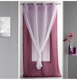 Voilage à oeillets double - 140 x 260 cm - duni - cassis/blanc