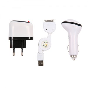 Kit 3 en 1 chargeur secteur et voiture + câble USB
