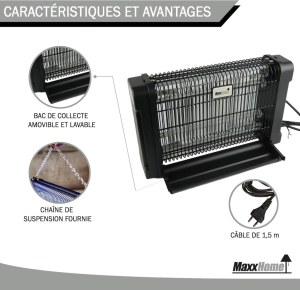 MaxxHome Lampe Anti insecte électrique (42,5 x 10,5 cm) UV (Lampe 2 x 4 W)