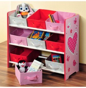 Meuble étagère pour chambre d'enfant - 9 paniers - rose