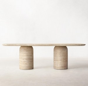 TABLE RECTANGULAIRE MARBRE TRAVERTIN STELLA MEUBLES