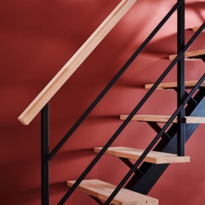 Escalier bois & métal quart tournant gauche avec rampe