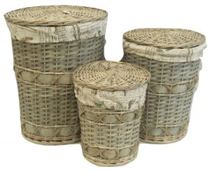 Lot de 3 coffres à linge ronds en osier