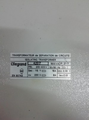 TRANSFORMATEUR ISOLATION CIRCUITS LEGRAND 1600 VA