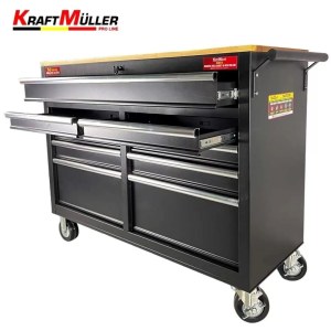 SERVANTE D'ATELIER NOIR 9 TIROIRS AVEC PLAN DE TRAVAIL EN BOIS KM-4310