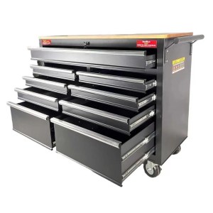 SERVANTE D'ATELIER NOIR 9 TIROIRS AVEC PLAN DE TRAVAIL EN BOIS KM-4310