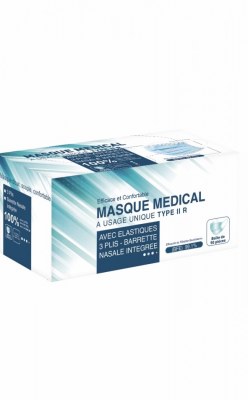 Masques chirurgicaux type 2 avec élastique par 50 par boîtes aux normes CE