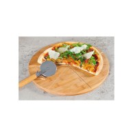 Plateau à pizza en bambou avec roulette à pizza - repas convivial