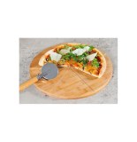Plateau à pizza en bambou avec roulette à pizza - repas convivial