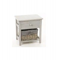 Meuble de chevet - table de nuit grise - 1 tiroir + 1 panier