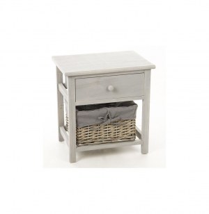 Meuble de chevet - table de nuit grise - 1 tiroir + 1 panier