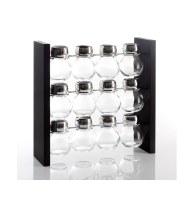 Support 12 pots à épices en verre - présentoir argenté