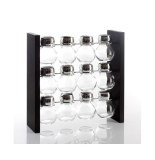 Support 12 pots à épices en verre - présentoir argenté