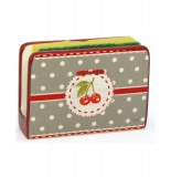 Porte éponge cerise griotte - support éponge taupe à pois blancs