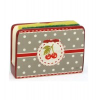 Porte éponge cerise griotte - support éponge taupe à pois blancs