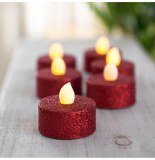 Bougies chauffe plat à led rouge pailletées - lot de 6 - décoration
